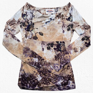 Robert Graham Floral Paisley Print Long Sleeve Scoop Neck Blouse Size Medium